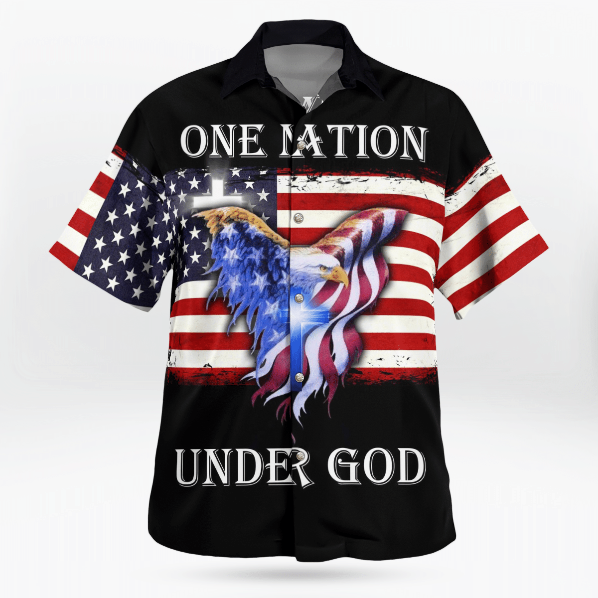 HOT One Nation Under God American Eagle Grommet Flag Hawaii Shirt 2