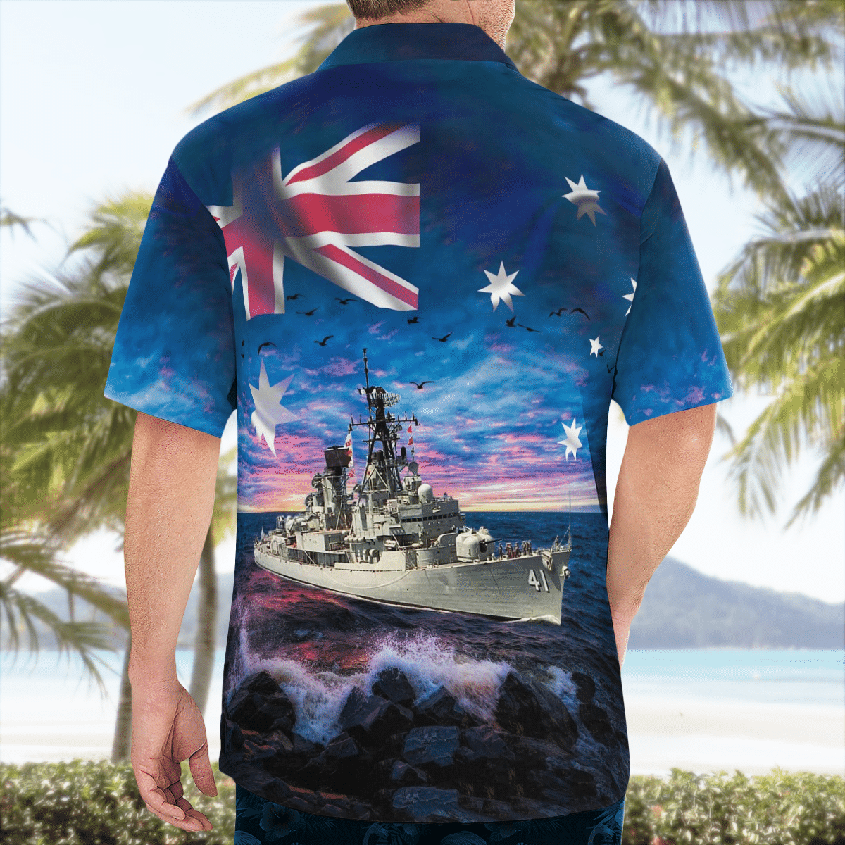 HOT Royal Australian Navy RAN HMAS Brisbane D 41 Perth-class Guided Missile Destroyer Hawaiian Shirt2