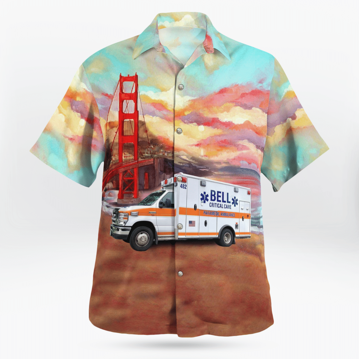 BEST Bell Ambulance, Milwaukee, Wisconsin Ambulance Golden Gate Bridge 3D Aloha Shirt2