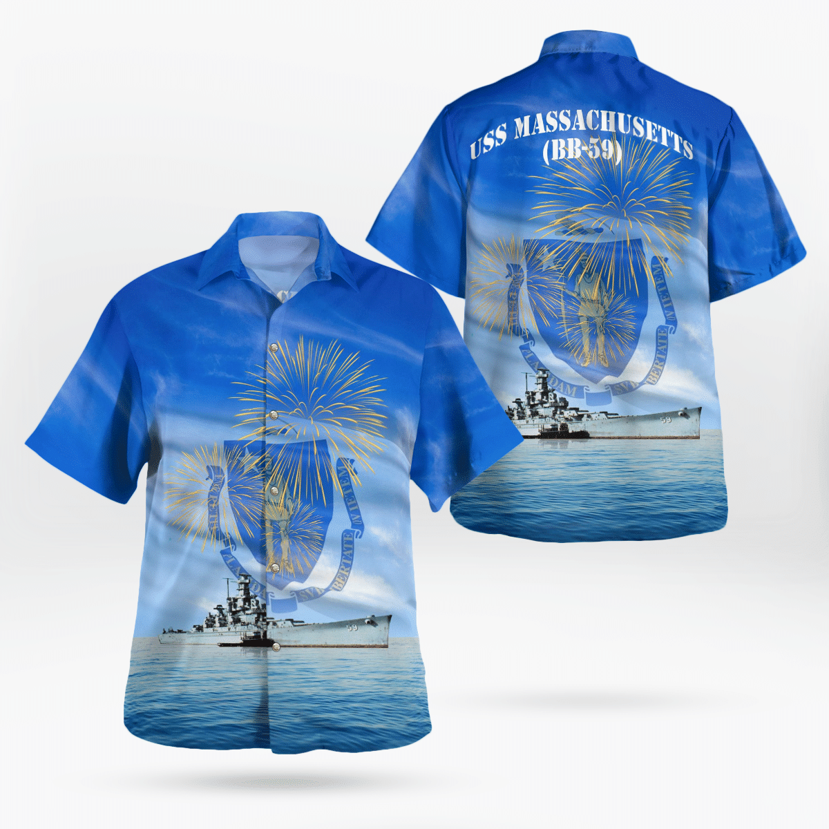 BEST US Navy USS Massachusetts BB-59 4th of July 3D Aloha Shirt1