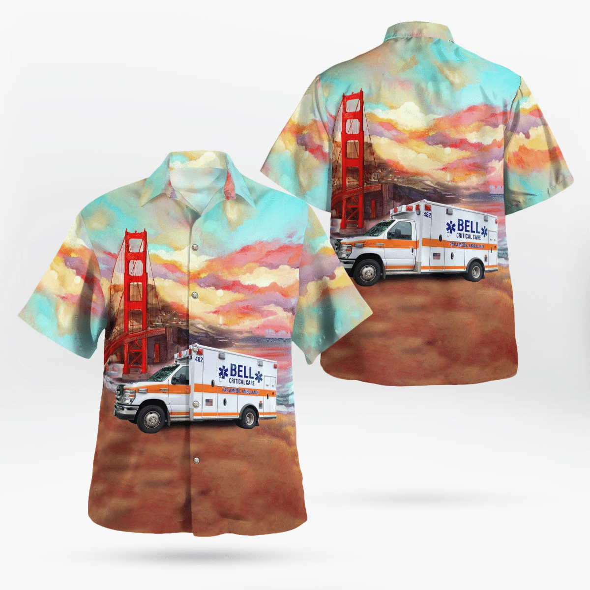 BEST Bell Ambulance, Milwaukee, Wisconsin Ambulance Golden Gate Bridge 3D Aloha Shirt1