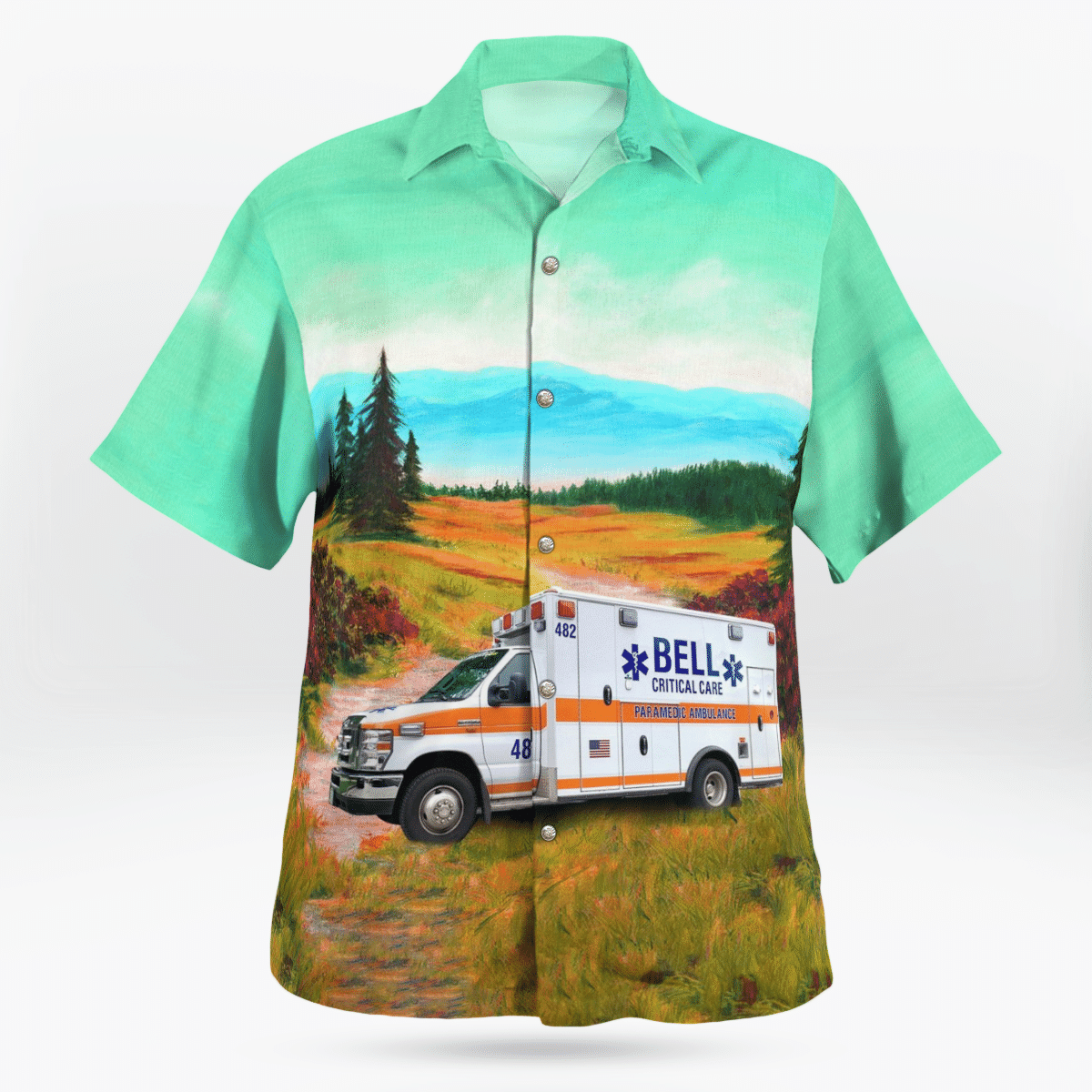 HOT Bell Ambulance, Milwaukee, Wisconsin Ambulance Mountain Sunset Tropical Shirt1