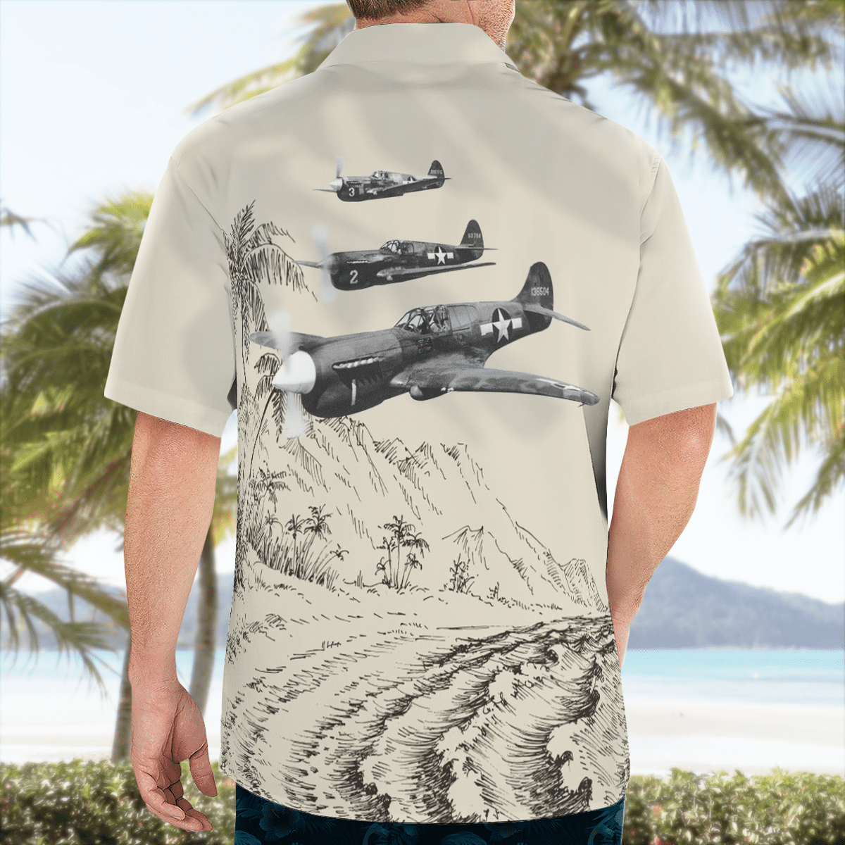 HOT WWII Curtiss P-40 Warhawk Military Plane Aircraft Beach Vintage Tropical Shirt1