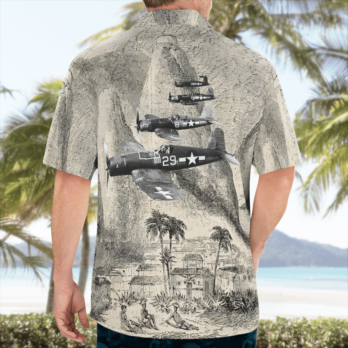 HOT WWII Vought F4U Corsair Military Plane Aircraft Mountain Tropical Shirt1