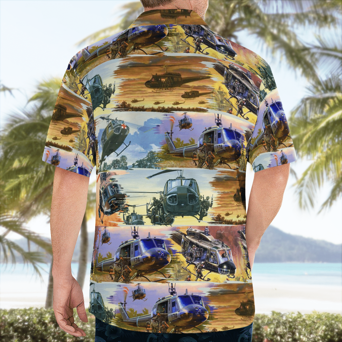 HOT Bell UH-1 Huey Helicopter Tropical Shirt1