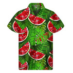 Tropical Leaf Watermelon Pattern Print Men'S Short Sleeve Shirt