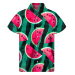 Green Striped Watermelon Pattern Print Men'S Short Sleeve Shirt