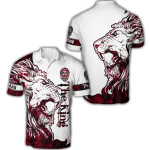 The Red Alpha King Lion Tattoo 3D All Over Printed Shirt - Polo