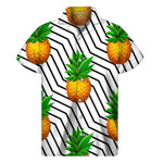 Black Geometric Pineapple Pattern Print Men'S Short Sleeve Shirt