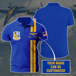 Personalized Name Thunderbird Blue Angels Yellow Line Polo Shirt