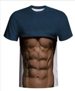 Men Funny 3D Muscle Print Fitness Elastic Short Sleeve T-Shirt Hiphop Streetwear