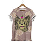 Dog Braids With Pink Bow Yorkshire errier Unisex 3D T-Shirt All Over Print OIFOS