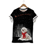 Christmas Santa Claus Is Coming Black Back Bichon Dog Unisex 3D T-Shirt All Over Print OICSI