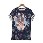 Cute Dog Wear Blue Glasses Christmas Pattern Dog Unisex 3D T-Shirt All Over Print OICCO