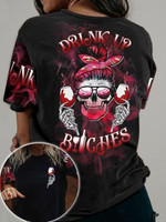 Drink Up B-Tches Red Skull Scarf Wine 3D T-Shirt 3D Hoodie Sweater Tshirt All-Over Print
