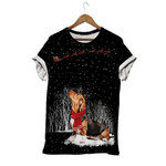 Christmas Santa Claus Is Coming Black Back Border Basset ound Dog Unisex 3D T-Shirt All Over Print OICRY