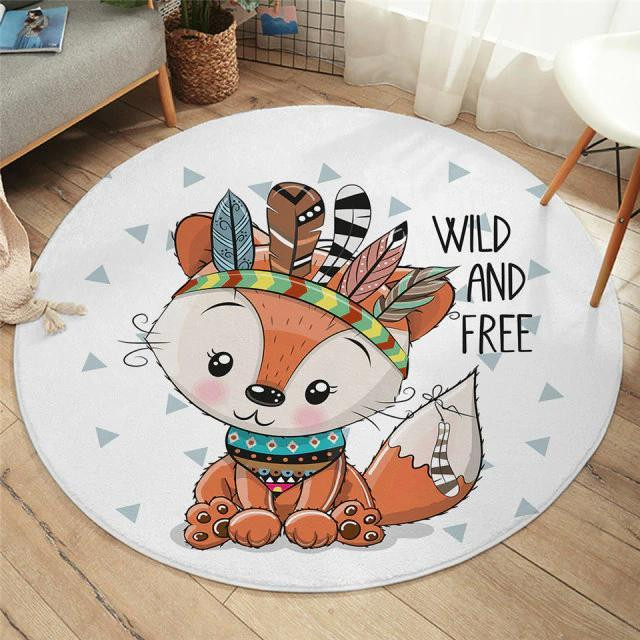 92 cm ALAZA Caroon Cute Fox with Crown Round Area Rug for Living Room Bedroom 3' Diameter 