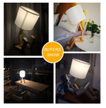 LED E27 Robot Shaped Wooden Bedroom Table Lamp