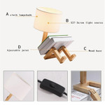 LED E27 Robot Shaped Wooden Bedroom Table Lamp