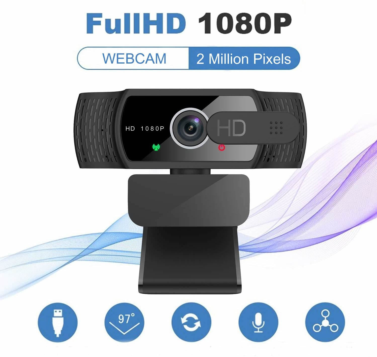 Full HD 1080P Webcam Built-in microphone with Privacy Cover and Tripod Stand Video Camera Drive-free Plug and Play for PC Laptop Conferencing Gaming