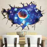 3D Cosmic Space Planet Broken Wall Stickers For Kids Rooms Decals Break The Wall Sticker