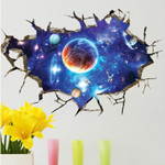 3D Cosmic Space Planet Broken Wall Stickers For Kids Rooms Decals Break The Wall Sticker