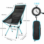 Lightweight Portable Camping Chair Outdoor Folding Backpacking High Back Camp Lounge Chairs with Headrest and Pocket for Sports Picnic Beach Fishing