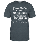 Before You Try To Hurt My Feelings Keep In Mind I Don't Have Any And You Probably Do Shirt