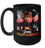 Happy HalloThanksmas Flamingo Halloween Thanksgiving Christmas Mug