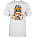 October Queen Halloween Messy Bun October Birthday Shirt