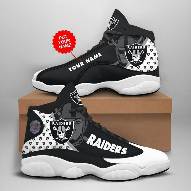 Custom name las vegas raiders  nfl fan shoes big logo football team sneaker  for lover air jordan 13 shoes  men and women size  us - men size (us) / 11