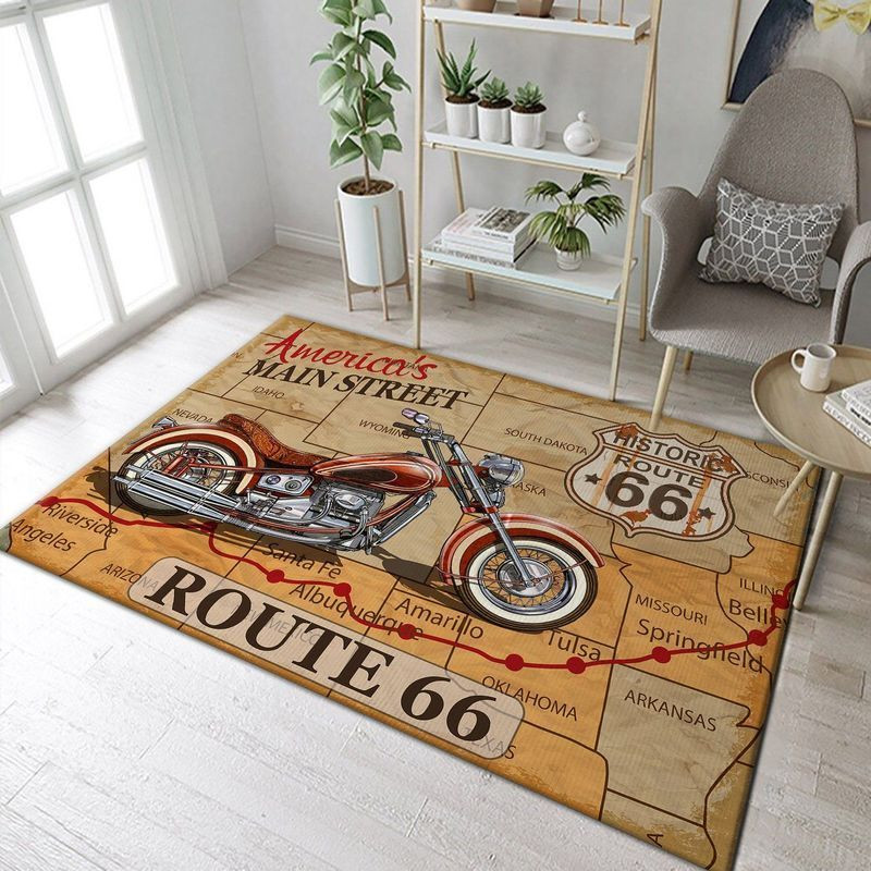 Route 66 motorcycle area rug living room rug home decor floor decor