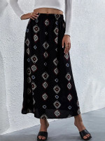 Women Argyle Print Elastic Waist A-line Skirt