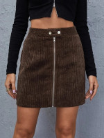 Women Zip Up Velvet Skirt