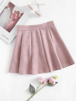Box Pleated Suede Skirt
