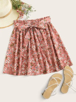 Ditsy Floral Print Paperbag Waist Skirt