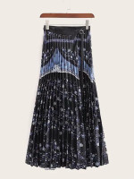 Floral Print Self Tie Pleated Skirt