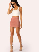 Cut-And-Sew Stepped Side Suede Skirt