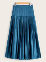 Zip Side Solid Pleated Satin Skirt