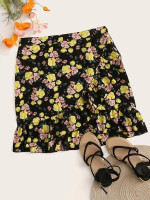 Flower Print Ruffle Hem Wrap Skirt