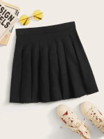 Solid Elastic Waist Mini Pleated Skirt