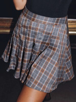 Women Pleated Tartan Mini Skirt