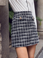 Women Flap Detail Tweed Skirt