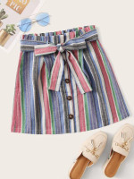 Rainbow Striped Button Front Self Tie Skirt