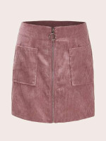 Women Pocket Detail Corduroy Skirt