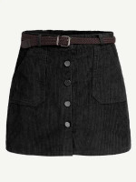 Cord Single Breasted Skirt With Belt