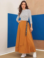 Letter Print Push Buckle Belted Wrap Skirt
