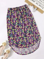 Women Ditsy Floral Tie Waist High Low Skirt