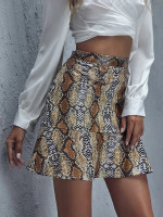 Women Ruffle Hem Snakeskin Skirt