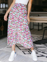 Women Split Hem Floral Print Skirt